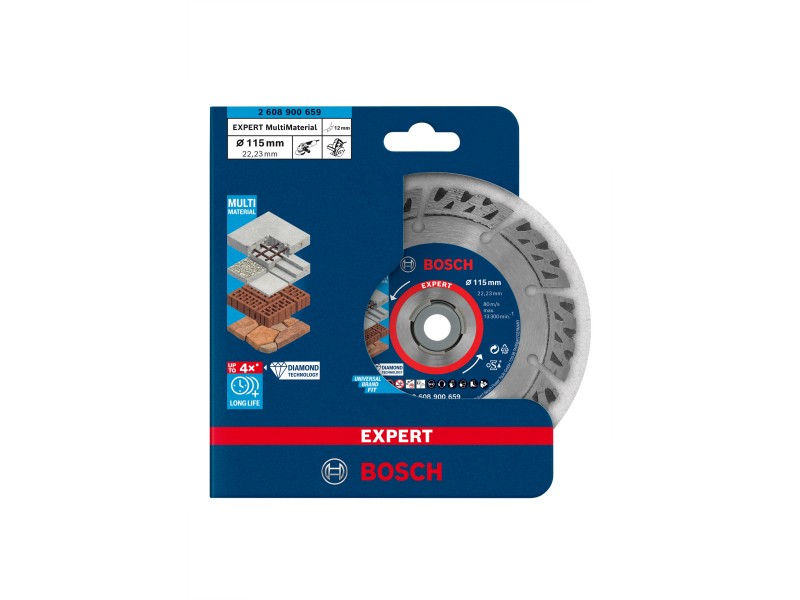 Diamantna rezalna plošča Bosch EXPERT MultiMaterial, Dimenzije: 115x22,23x2,2x12mm, 2608900659